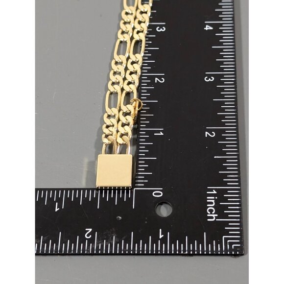 Gold Tone Figaro Double Chain Bracelet Magnetic Clasp 7" - Picture 8 of 8